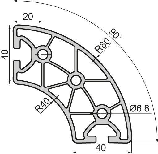 Closed Aluminium profile R40/80 90°