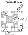 Aluminium profile 40 Semi Measurements