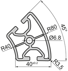 Closed Aluminium profile R40/80 45°