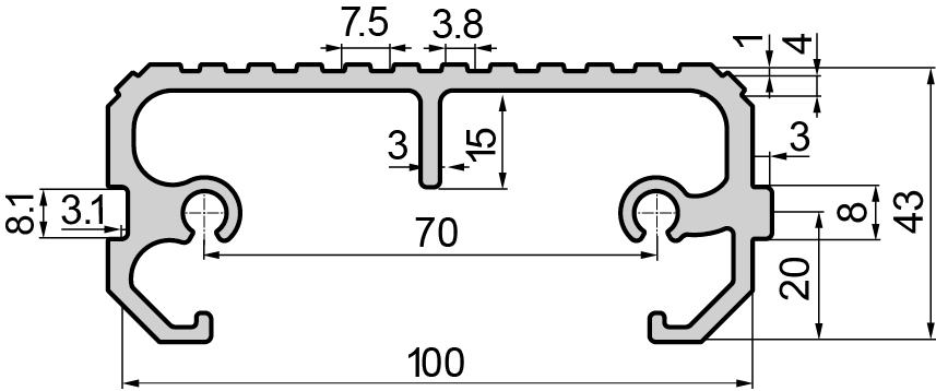 Step Aluminium profile 43x100