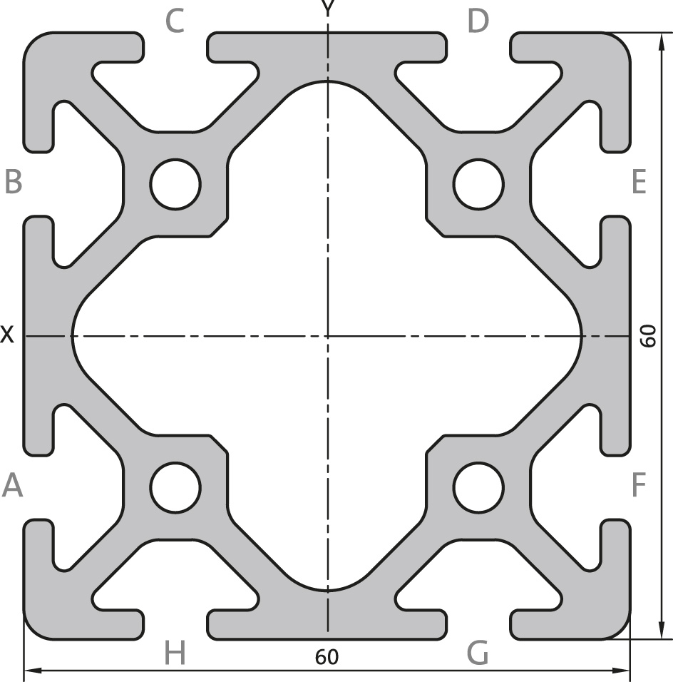 Aluminium profile 60x60