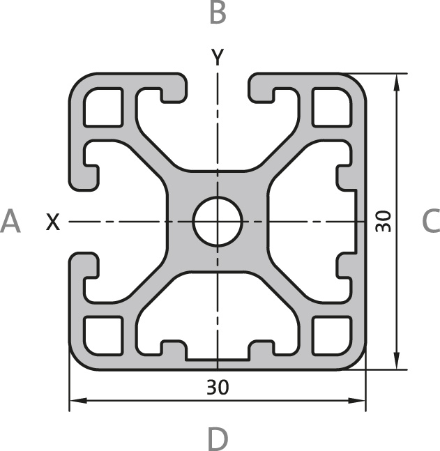 Aluminium profile 30x30 2N 90°L